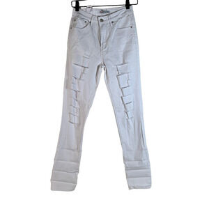 NEW American Bazi Womens High Rise Skinny Jeans White Distressed Denim Juniors 7